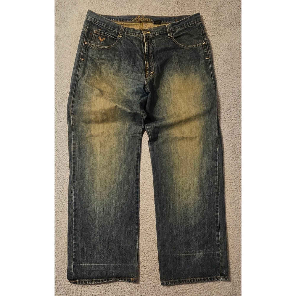 Avirex Mens Baggy Embroidered Hip Hop Jeans Blue Medium Wash 40x34 Vintage Y2K